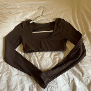 Alo Brown Ribbed Long Sleeve Crop Top